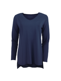Navy blue long-sleeve top on a white background