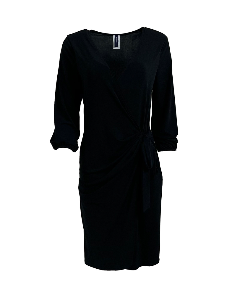 black wrap dress Sofia Black Pleated Wrap Dress| Italian Dresses 40/ US 6 / Black main image 0